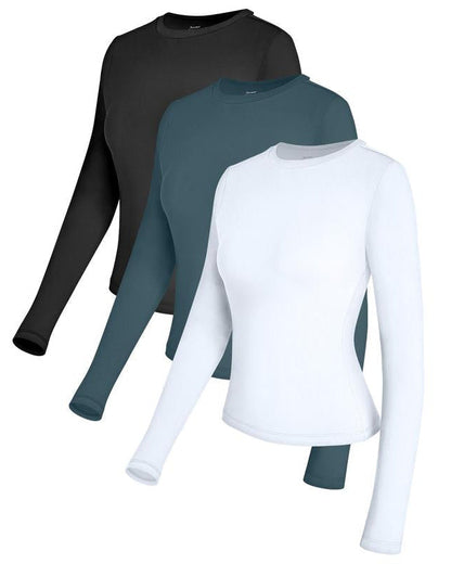 3-Piece Long Sleeve Shirts Basic Crop Tops