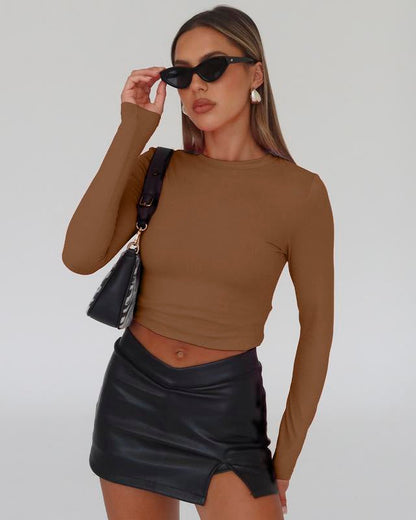 3-Piece Long Sleeve Shirts Basic Crop Tops