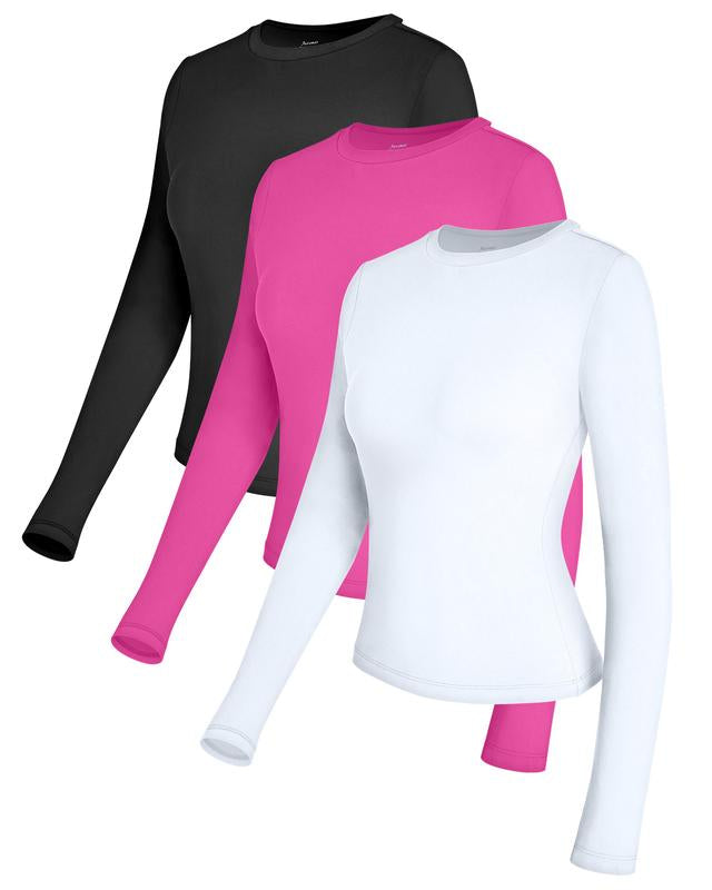 3-Piece Long Sleeve Shirts Basic Crop Tops