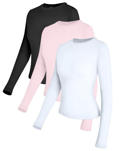 3-Piece Long Sleeve Shirts Basic Crop Tops