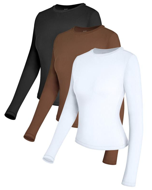 3-Piece Long Sleeve Shirts Basic Crop Tops